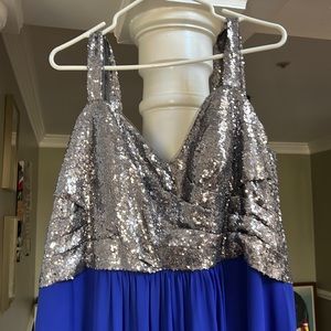 Silver sequin and blue chiffon gown